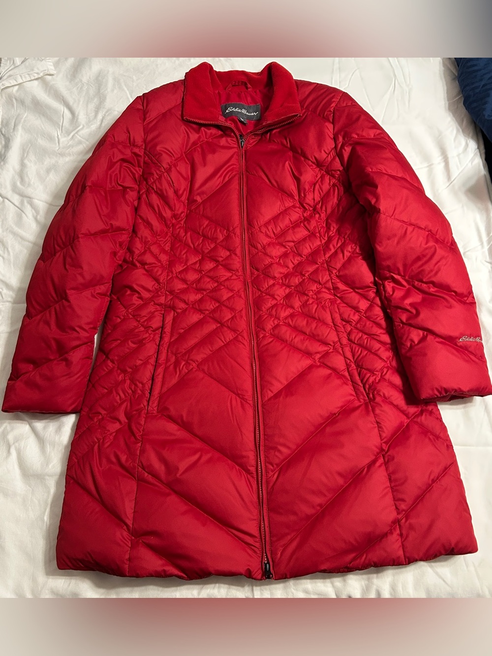 Eddie Bauer Bright Red Quilted Long Puffer Coat
